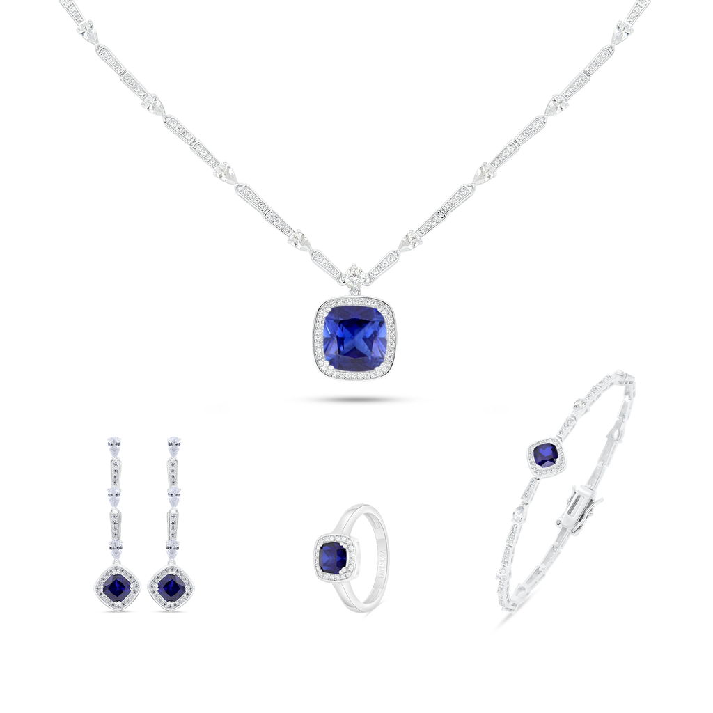 White sapphire set in deals plated sterling silver