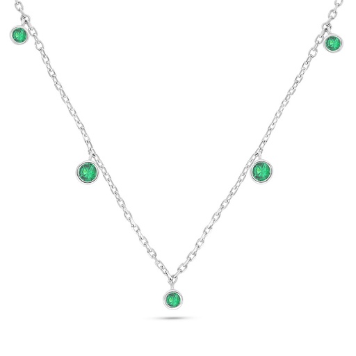 [NCL01EMR00000B513] Sterling Silver 925 Necklace Rhodium Plated Embedded With Emerald Zircon