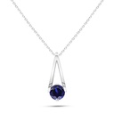 Sterling Silver 925 Necklace Rhodium Plated Embedded With Sapphire Corundum 