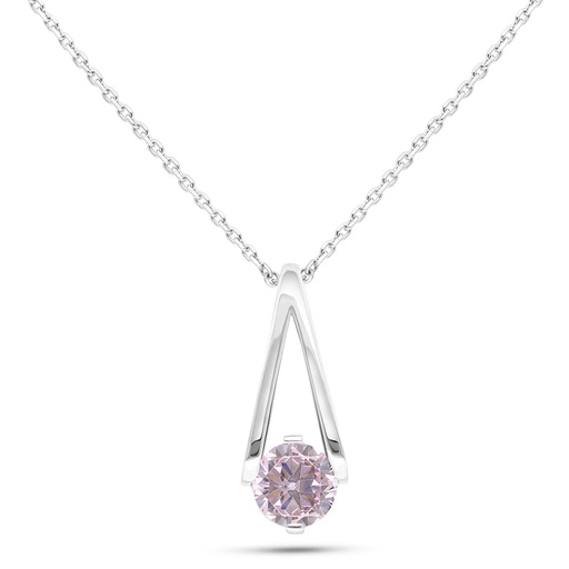 [NCL01PIK00000B514] Sterling Silver 925 Necklace Rhodium Plated Embedded With pink Zircon 