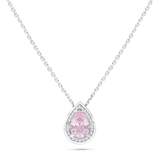 [NCL01PIK00WCZB515] Sterling Silver 925 Necklace Rhodium Plated Embedded With pink Zircon And White Zircon