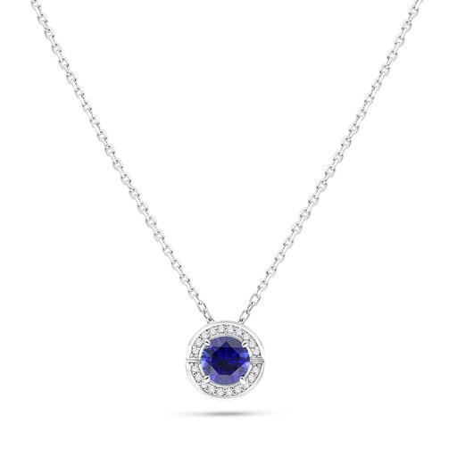 [NCL01SAP00WCZB516] Sterling Silver 925 Necklace Rhodium Plated Embedded With Sapphire Corundum And White Zircon