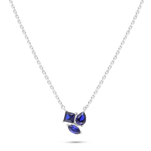 [NCL01SAP00000B519] Sterling Silver 925 Necklace Rhodium Plated Embedded With Sapphire Corundum And White Zircon