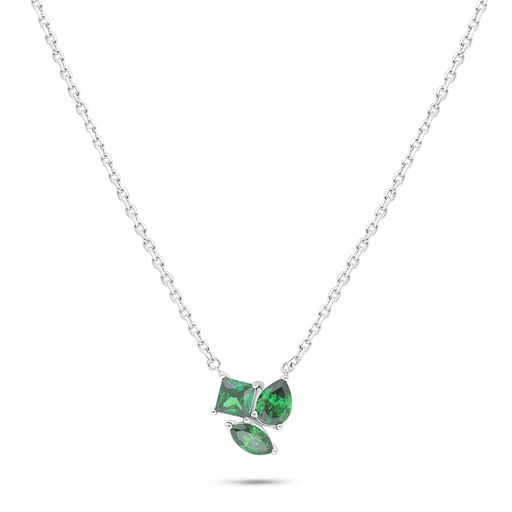 [NCL01EMR00000B519] Sterling Silver 925 Necklace Rhodium Plated Embedded With Emerald Zircon And White Zircon