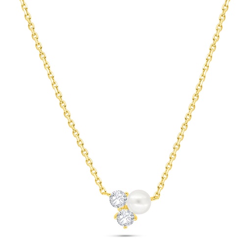 [NCL02PRL00WCZB521] Sterling Silver 925 Necklace Golden Plated Embedded With White Shell Pearl And White Zircon