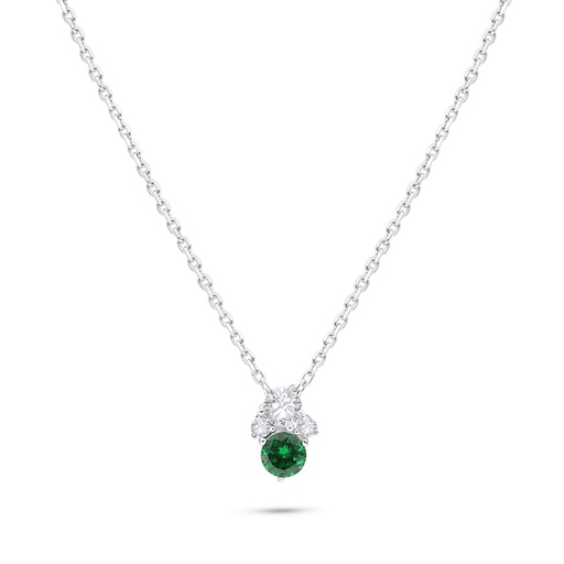 [NCL01EMR00WCZB522] Sterling Silver 925 Necklace Rhodium Plated Embedded With Emerald Zircon And White Zircon