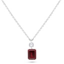 Sterling Silver 925 Necklace Rhodium Plated Embedded With Ruby Corundum And White Zircon