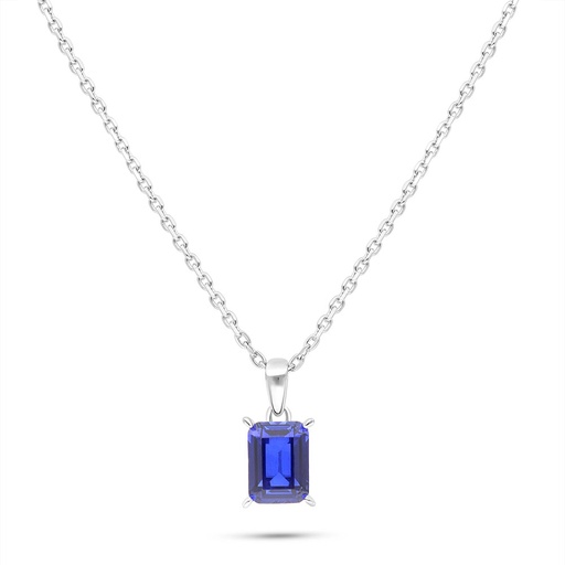 [NCL01SAP00WCZB529] Sterling Silver 925 Necklace Rhodium Plated Embedded With Sapphire Corundum And White Zircon