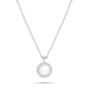 Sterling Silver 925 Necklace Rhodium Plated Embedded With White Shell Pearl And White CZ