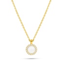 Sterling Silver 925 Necklace Golden Plated Embedded With White Shell Pearl And White CZ