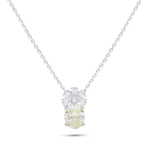 [NCL01CIT00WCZB536] Sterling Silver 925 Necklace Rhodium Plated Embedded With Yellow Diamond And White Zircon