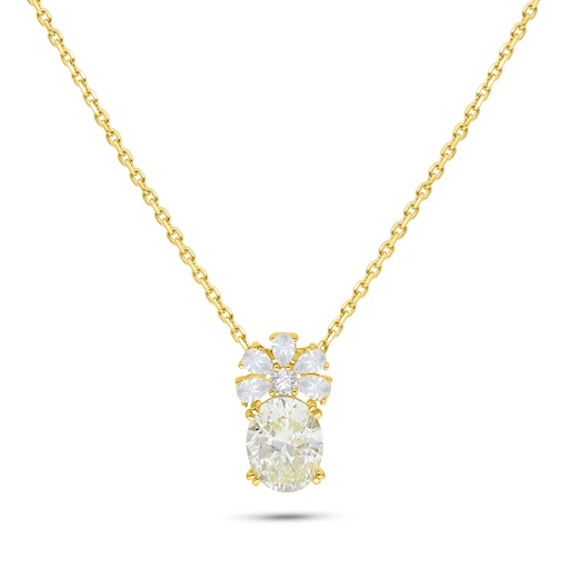 [NCL02CIT00WCZB536] Sterling Silver 925 Necklace Golden Plated Embedded With Yellow Diamond And White Zircon