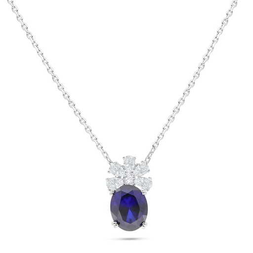 [NCL01SAP00WCZB536] Sterling Silver 925 Necklace Rhodium Plated Embedded With Sapphire Corundum And White Zircon