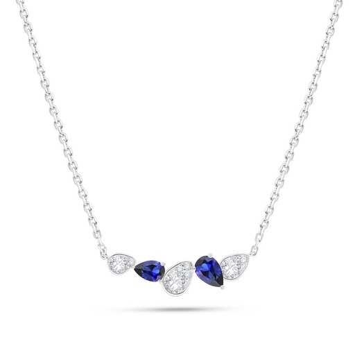 [NCL01SAP00WCZB537] Sterling Silver 925 Necklace Rhodium Plated Embedded With Sapphire Corundum And White Zircon