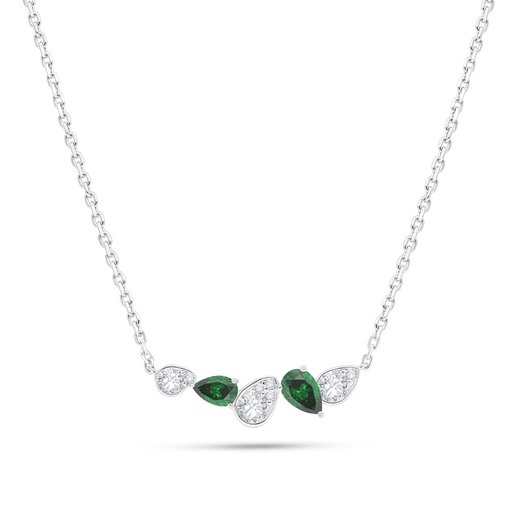 [NCL01EMR00WCZB537] Sterling Silver 925 Necklace Rhodium Plated Embedded With Emerald Zircon And White Zircon