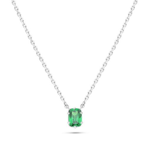 [NCL01EMR00000B538] Sterling Silver 925 Necklace Rhodium Plated Embedded With Emerald Zircon 