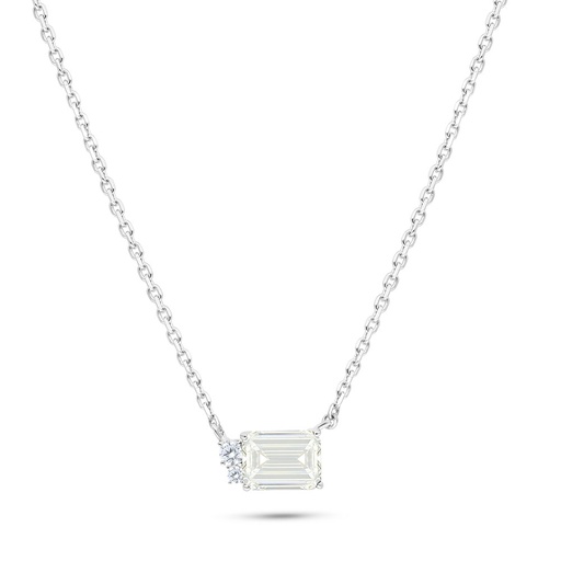 [NCL01CIT00WCZB539] Sterling Silver 925 Necklace Rhodium Plated Embedded With Yellow Diamond And White Zircon