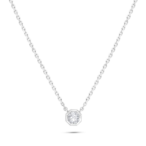 [NCL01WCZ00000B543] Sterling Silver 925 Necklace Rhodium Plated Embedded With White Zircon