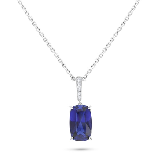 [NCL01SAP00WCZB544] Sterling Silver 925 Necklace Rhodium Plated Embedded With Sapphire Corundum And White Zircon