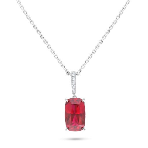 [NCL01RUB00WCZB544] Sterling Silver 925 Necklace Rhodium Plated Embedded With Ruby Corundum And White Zircon