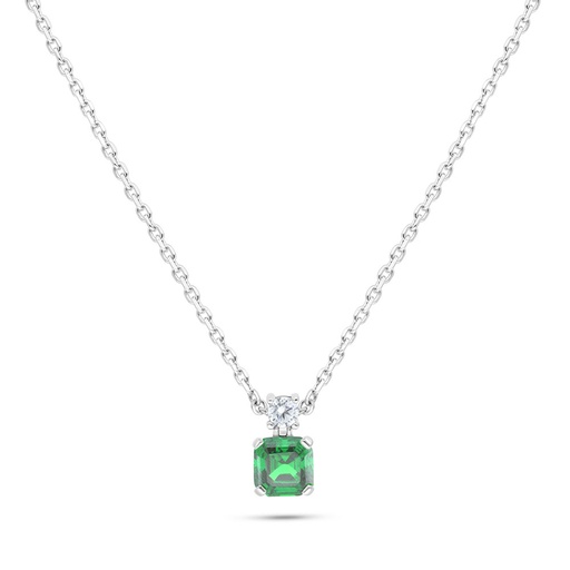 [NCL01EMR00WCZB545] Sterling Silver 925 Necklace Rhodium Plated Embedded With Emerald Zircon And White Zircon