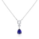 Sterling Silver 925 Necklace Rhodium Plated Embedded With Sapphire Corundum And White Zircon