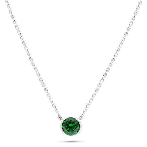 [NCL01EMR00000B550] Sterling Silver 925 Necklace Rhodium Plated Embedded With Emerald Zircon