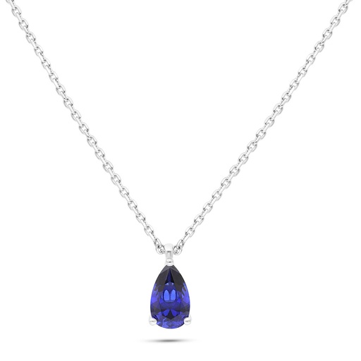 [NCL01SAP00000B551] Sterling Silver 925 Necklace Rhodium Plated Embedded With Sapphire Corundum 