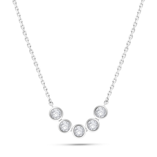 [NCL01WCZ00000B552] Sterling Silver 925 Necklace Rhodium Plated Embedded With White Zircon