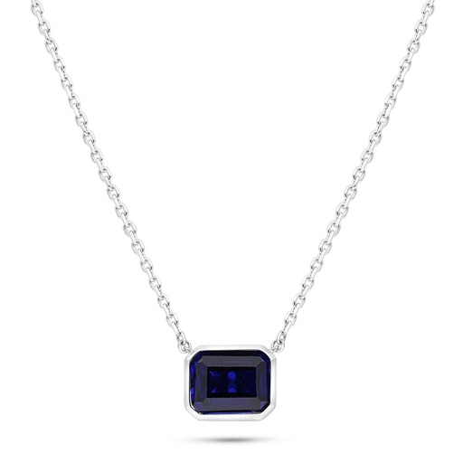 [NCL01SAP00000B554] Sterling Silver 925 Necklace Rhodium Plated Embedded With Sapphire Corundum 