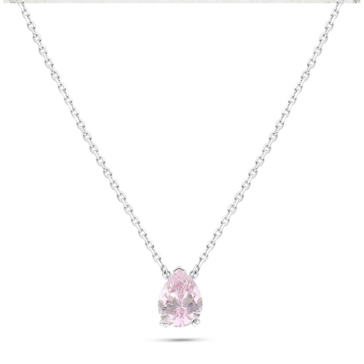 [NCL01PIK00000B555] Sterling Silver 925 Necklace Rhodium Plated Embedded With pink Zircon 