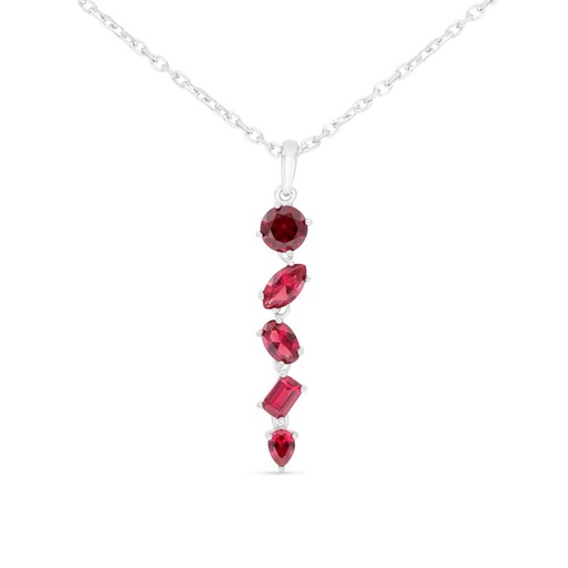 [NCL01RUB00WCZB556] Sterling Silver 925 Necklace Rhodium Plated Embedded With Ruby Corundum And White Zircon