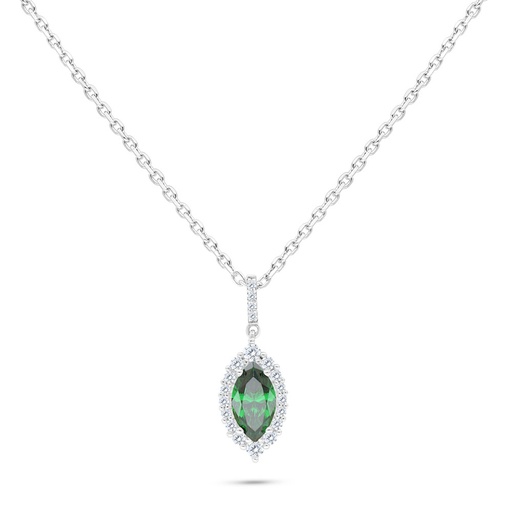 [NCL01EMR00WCZB560] Sterling Silver 925 Necklace Rhodium Plated Embedded With Emerald Zircon And White Zircon