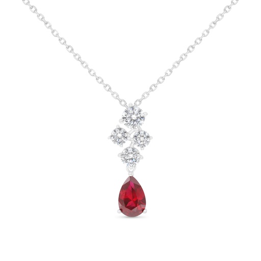 [NCL01RUB00WCZB563] Sterling Silver 925 Necklace Rhodium Plated Embedded With Ruby Corundum And White Zircon