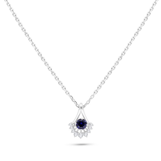 [NCL01SAP00WCZB565] Sterling Silver 925 Necklace Rhodium Plated Embedded With Sapphire Corundum And White Zircon