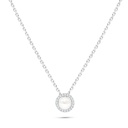 Sterling Silver 925 Necklace Rhodium Plated Embedded With White Shell Pearl And White Zircon