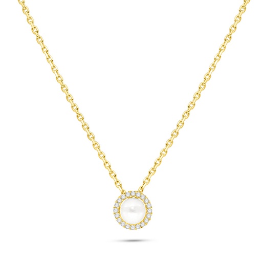 [NCL02PRL00WCZB567] Sterling Silver 925 Necklace Golden Plated Embedded With White Shell Pearl And White Zircon