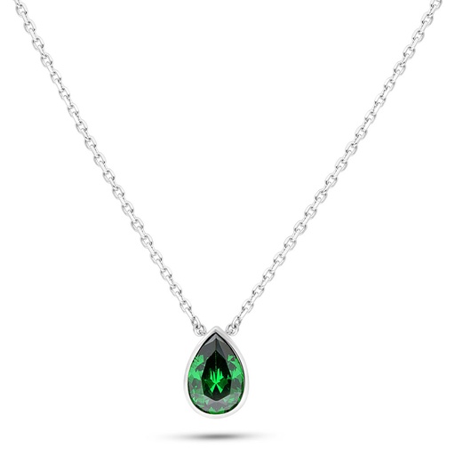 [NCL01EMR00000B573] Sterling Silver 925 Necklace Rhodium Plated Embedded With Emerald Zircon 