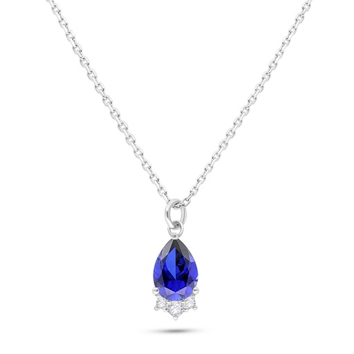 [NCL01SAP00WCZB574] Sterling Silver 925 Necklace Rhodium Plated Embedded With Sapphire Corundum And White Zircon