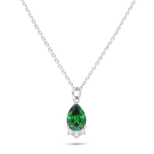 [NCL01EMR00WCZB574] Sterling Silver 925 Necklace Rhodium Plated Embedded With Emerald Zircon And White Zircon