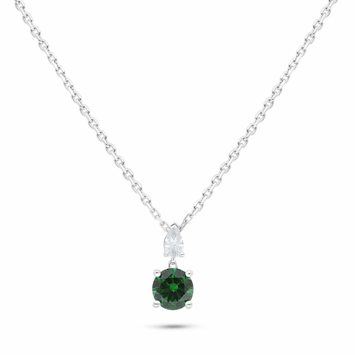 [NCL01EMR00WCZB575] Sterling Silver 925 Necklace Rhodium Plated Embedded With Emerald Zircon And White Zircon