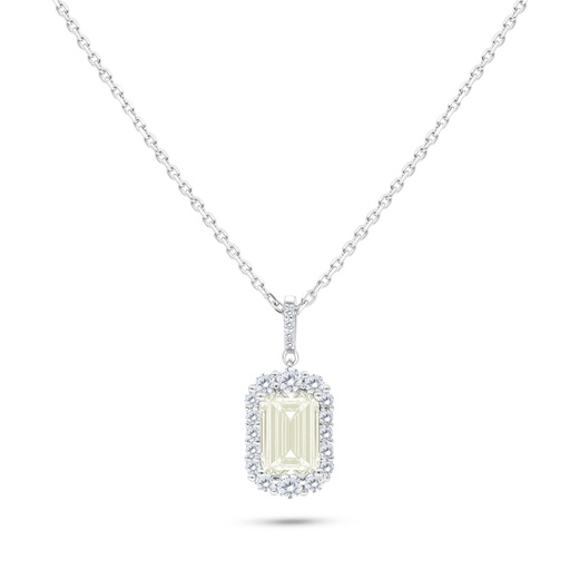 [NCL01CIT00WCZB577] Sterling Silver 925 Necklace Rhodium Plated Embedded With Yellow Diamond And White Zircon