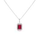 Sterling Silver 925 Necklace Rhodium Plated Embedded With Ruby Corundum And White Zircon