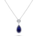 Sterling Silver 925 Necklace Rhodium Plated Embedded With Sapphire Corundum And White Zircon