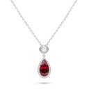 Sterling Silver 925 Necklace Rhodium Plated Embedded With Ruby Corundum And White Zircon