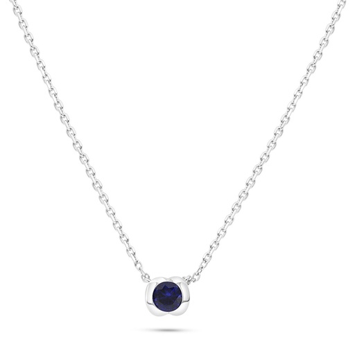 [NCL01SAP00000B579] Sterling Silver 925 Necklace Rhodium Plated Embedded With Sapphire Corundum 