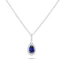 Sterling Silver 925 Necklace Rhodium Plated Embedded With Sapphire Corundum And White Zircon