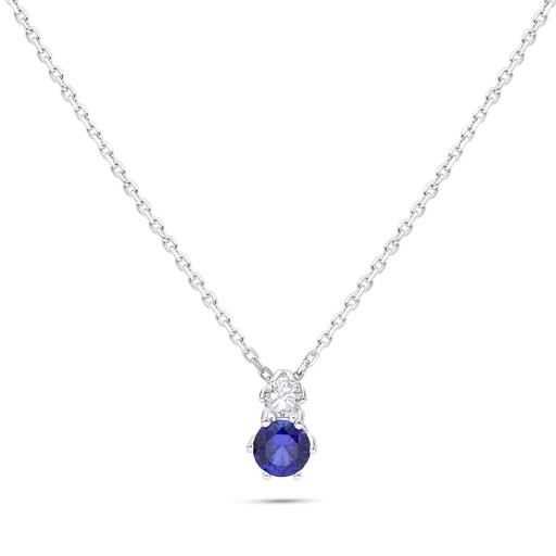 [NCL01SAP00WCZB581] Sterling Silver 925 Necklace Rhodium Plated Embedded With Sapphire Corundum And White Zircon