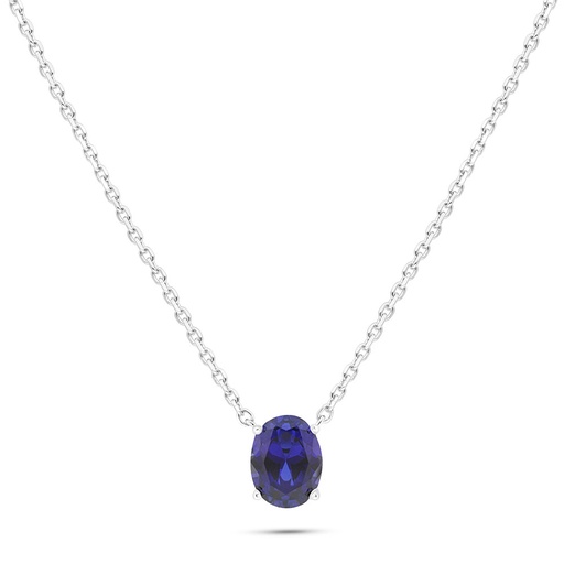 [NCL01SAP00000B582] Sterling Silver 925 Necklace Rhodium Plated Embedded With Sapphire Corundum 