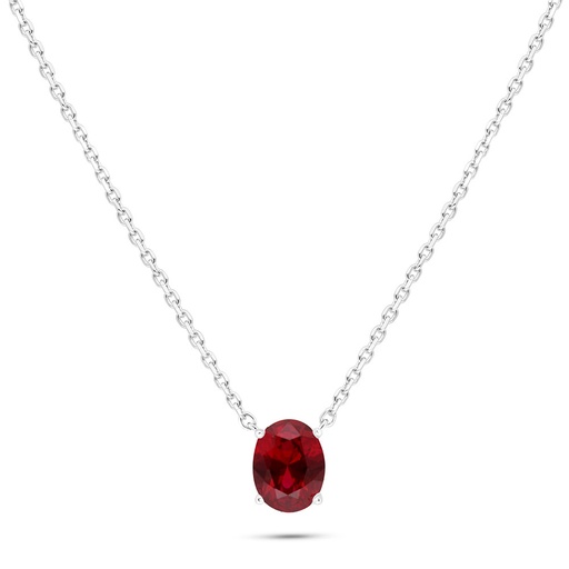 [NCL01RUB00000B582] Sterling Silver 925 Necklace Rhodium Plated Embedded With Ruby Corundum 